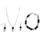 Fashion Jewelry In Black & White Pearls Necklace Earrings & Bracelet Jewelry