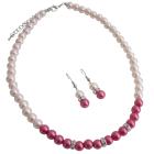 Sizzle Jewelry Ivory Pink w/ Hot Pink Necklace Set w/ Diamante Spacer
