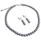 Gray Pearls Flower Girl Clip On Earrings Necklace Set