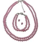 Two Stranded Pearl Bracelet Stud Earrings Jewelry In Pink Color