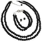 Two Strand Necklace Bracelet Stud Earrings Set In Black Pearls