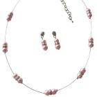 Delicate Dainty Pink Pearl Floating In Illusion Necklace with Cute Earrings