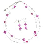 Wedding Jewelry Bridesmaid Hot Pink Necklace with Dangling Earrings