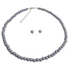 Wedding Jewelry Stunning Dark Gray Pearl Necklace Stud Earrings