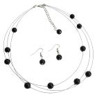 Gorgeous Black Pearls Floating Three Stranded Necklace Wedding Jewelry