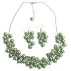 Cluster Necklace Grape Earrings In Kelly Green Pearls & Crystals Bridesmaid Jewelry