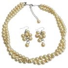 Maid of Honor Jewelry In Yellow Pearls Twisted Necklace with Grape Earrings