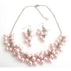 Soft Pink Pearl Chunky Beaded Necklace with Earring Bridal Gift