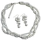 Impressive Bridal Jewelry In Rich White Pearl Rhinestones Sparkle Twisted Necklace Cute Earrings Set