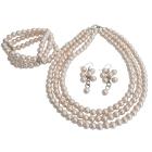 Jewelry Set Perfect Brides Bridesmaids Lite Pink 3 Strands Necklace Bracelet Earrings Set