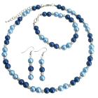 Lite Blue Dark Blue Pearl Jewelry Set with Silver Spacer Gorgeous Complete Wedding Set