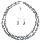 Bridal Pearl Jewelry Set Lite Gray Double Strand Earrings Set