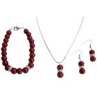Staff Gift Holiday Time Christmas Jewelry Red Pearl Complete Jewelry Set