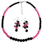 Black Fuchsia Cluster Earrings Necklace Fashionable Bright Wedding Jewelry