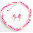 Hot pink Ivory Bridesmaid Jewelry Set Necklace Earrings Set with Rhinestone Spacer
