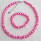 Hot Pink Flower Girl Jewelry Set Pearl Necklace And Stretchable Bracelet