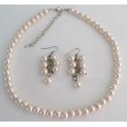 Light Pink Pearl Necklace and Earring Cluster Bridesmaid Gift