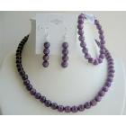Purple Cat Eye Faceted Beads Necklace Stretchable Bracelet Jewelry Set