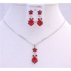 Siam Red Crystal Cute Necklace Set Affordable Bridesmaid Jewelry Set