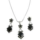 Black diamondJet Crystals Bridal Wedding Jewelry Set Cute Flower Necklce Set