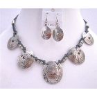Victorian Choker Silver Metal Beads Jewelry Set Accented In Polyster Thick Chord Ethnic Necklace Set