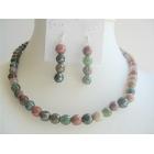 MultiColored Jade Glass Beads 9mm Necklace Sets w/ Sterling Silver Earrings