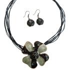 SunFlower Pendnat Necklace Set Black Grey Pearl w/ Self designed Jewelry Set