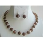 Fancy Brown Glass Beads w/ Silver Beads Spacer Necklace Set
