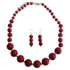 Handcrafted Coral Red Round Faceted Bead Custom Jewelry Necklace Set w/ Silver Spacing