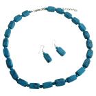 Custom Handcrafted Turquoise Jewelry Barrel & Round Turquoise Beads Necklace Set