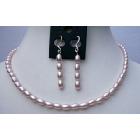 Simulated Freshwater Pearl Rice Necklace Set Good Quality w/ Sterling Silver Earrings