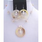 Shell Freshwater Pearl Necklace Set Round Shell Pendant & Sterling Silver Earrings Jewelry set