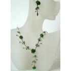 Gorgeous Green Enamel Crystal Flower necklace Set Y Shaped