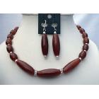 Custom Genuine Carnelian Bead Necklace Set w/ Bali Silver Spacing & Genuine Sterling Silver Earrings 