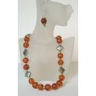 Handmade Ethni Amber Necklace with Sterling Silver Earrings & Bali Silver Spacing