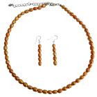 Rice Shaped Freshwater Pearl Metallic Orange Color Handmade Necklace & Fish Wire Earrings