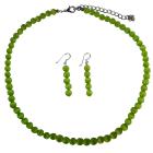 Green Cat Eye Jewelry 6mm Green Cat Eye Beaded Necklace & Sterling Silver Earrings Set Handmade