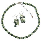 Bridal Bridesmaid Green Pearls Lite & Dark Green Pearls Necklace Set