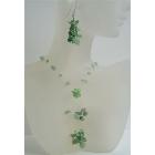 Jade Stone Chip & Erinite Crystal Handcrafted Floating Necklace And Sterling Silver Earrings w/ Tassel