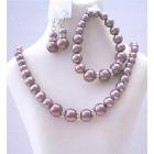 Bridal Bridesmaid Simulated Burgundy Pearls Necklace Set w/ Stretchable Bracelet Silver Earring