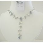 Grey Enamel Flower & Crystal Jewelry Set Drop Down Y Shaped Necklace Set