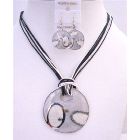 Grey Pendant Jewelry Set Soothing Fabulous Costume Jewelry Necklace Black & White Thread Necklace w/ Round Pendant