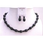 Handcrafted Artisticall Custom Black Faceted Round Beads with Oval Faceted Beads Necklace Set w/ Onyx Spacing & Sterling Silver Earrings