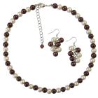Burnt Brown Pearl Jewelry Set Gift Affordable Wedding Jewelry Ivory Pearls & Brown Pearls Necklace Set Under $10 Jewelry Set