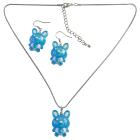 Easter Blue Rabit Necklace & Earrings Cute Easter Gift Girls Jewelry