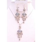 Comeo Pendant Necklace & Earrings Dangling Earrings Set Grey Cameo Lady Photo Jewelry Set