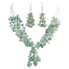 Sensuality Jewelry Jade Silk Thread Multi 5 Strand with Interwoven Stones Same Silk Thread Silver Earrings
