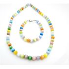 It Is 8mm Multifaceted Multicolor Cat Eye Glass Beads Necklace Set & Bracelet