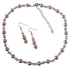 Prom Flower Girl Wedding Party Cheap Jewelry Chinese AB Crystals & Champagne Pearls Necklace Set