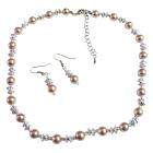 Cheap Affordable Prom Jewelry Champagne Pearls AB Chinese Crystals Set